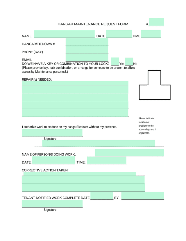 HANGAR MAINTENANCE REQUEST FORM screenshot