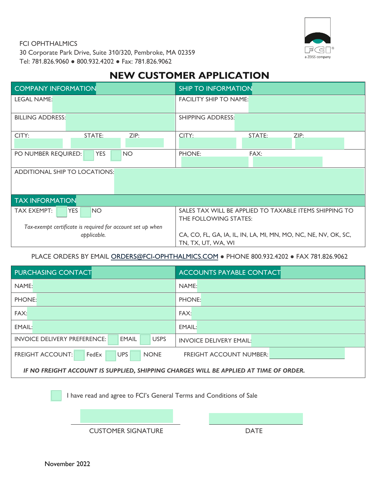 New Customer Application screenshot