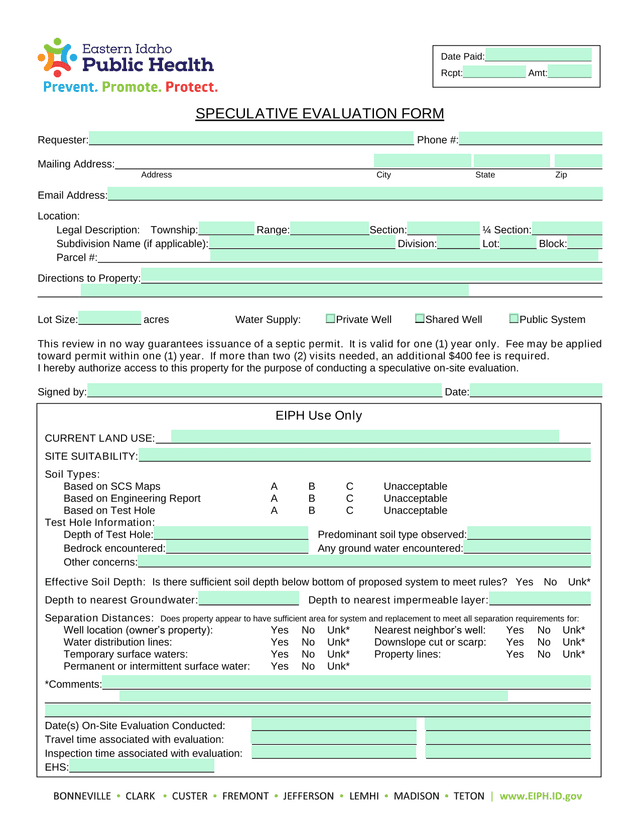 Speculative Evaluation Form screenshot