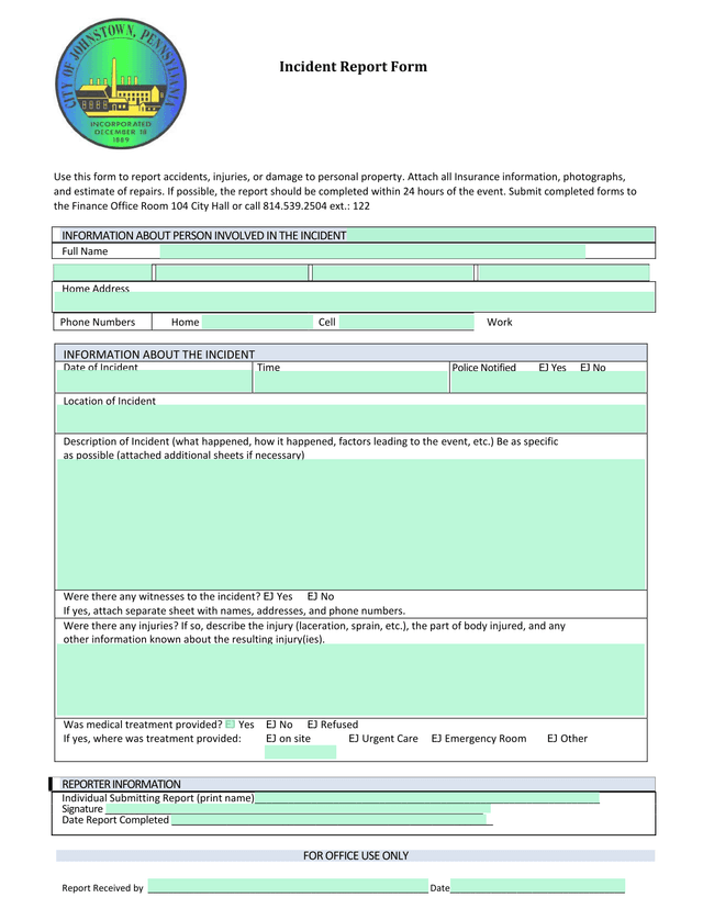 Incident Report Form screenshot