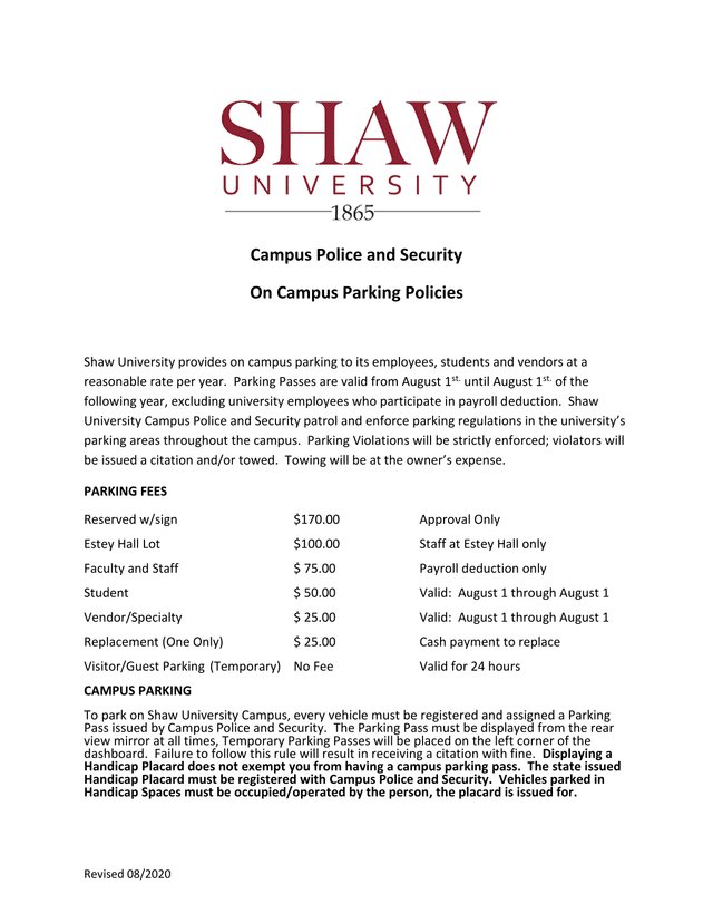 On Campus Parking Policies screenshot