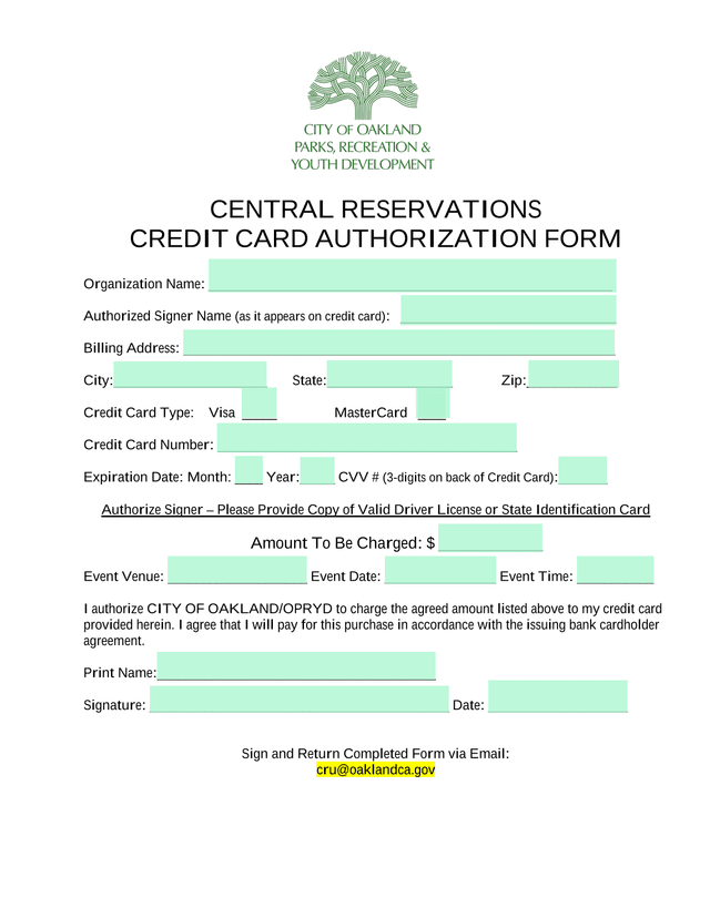 Credit Card Authorization Form screenshot