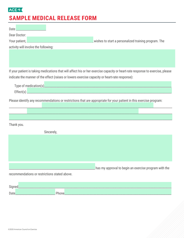 Medical Release Form screenshot