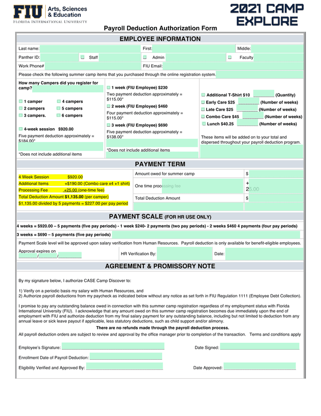 Payroll Deduction Authorization Form screenshot