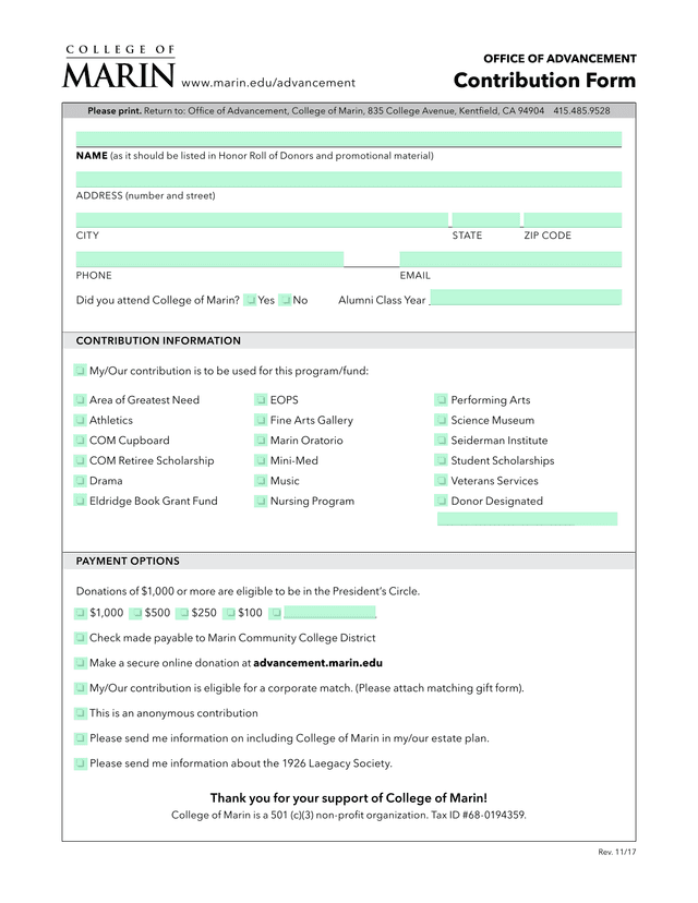 Contribution Form screenshot