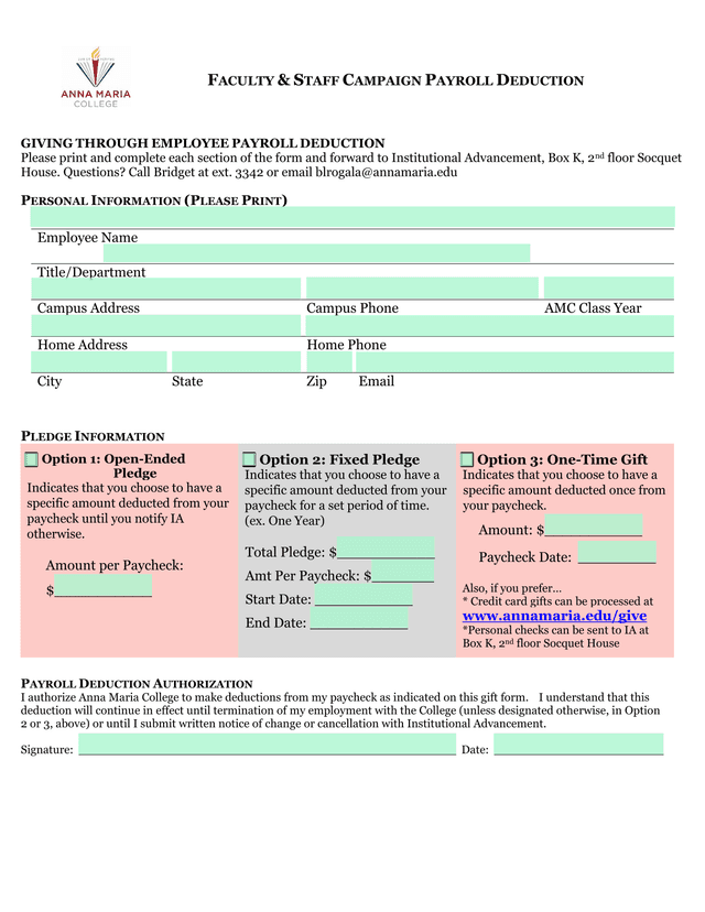 Faculty  Staff Campaign Payroll Deduction screenshot