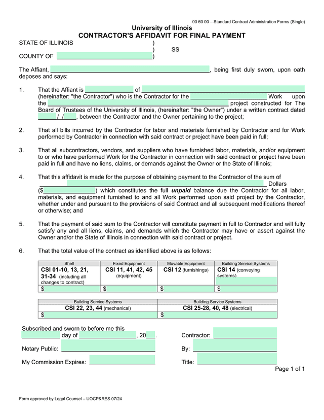 ContractorS Affidavit For Final Payment screenshot