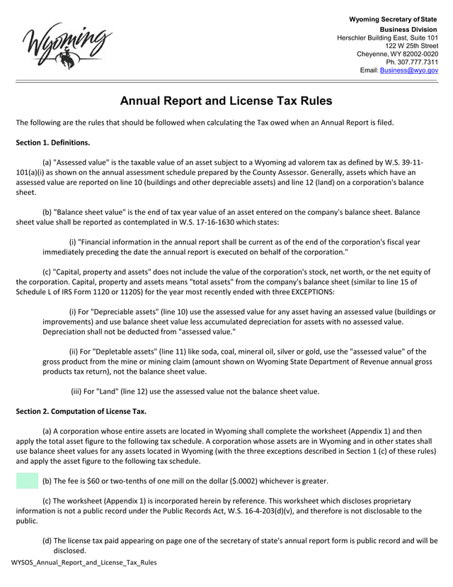 Annual Report And License Tax Rules screenshot