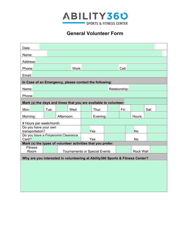 General Volunteer Form screenshot