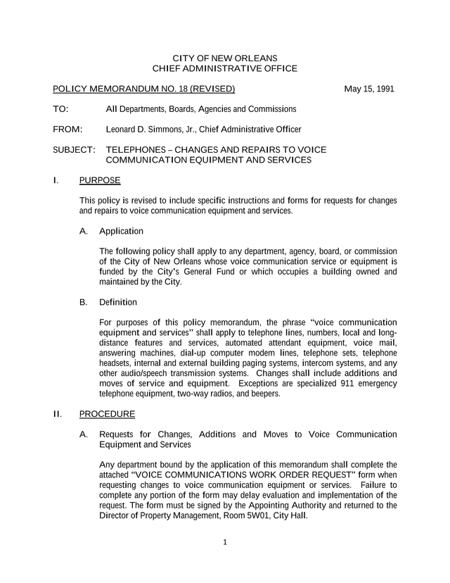 Policy Memorandum No. 18 (Revised) screenshot