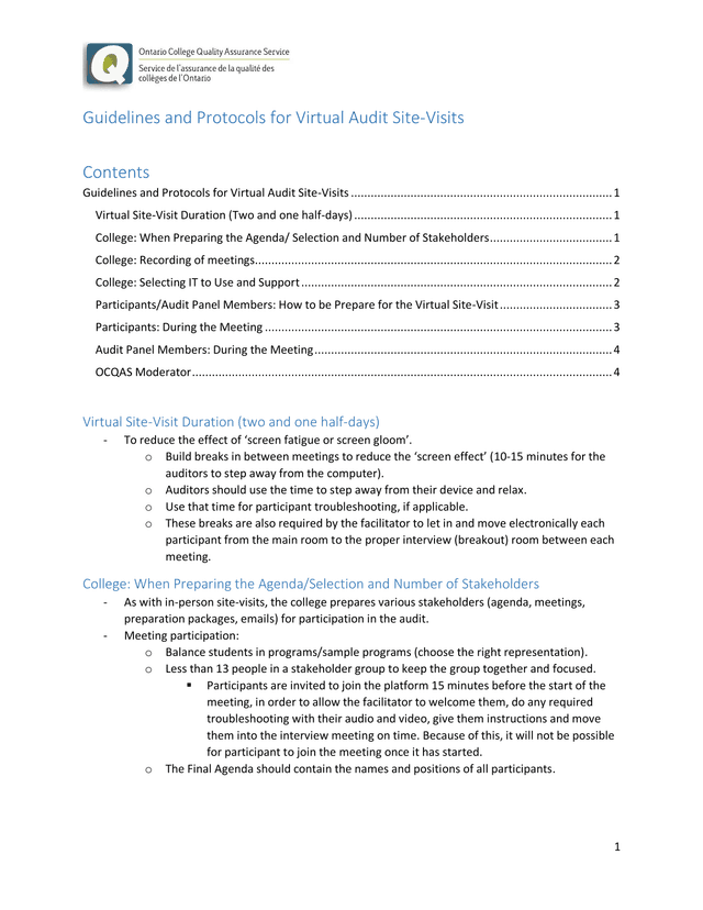 Guidelines And Protocols For Virtual Audit Site Visits screenshot