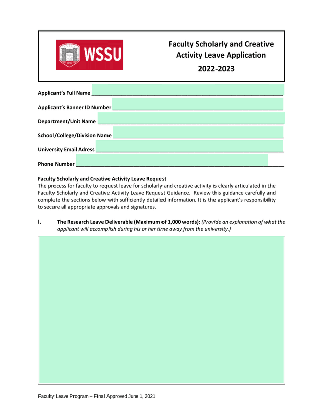 Faculty Scholarly And Creative Activity Leave Application screenshot
