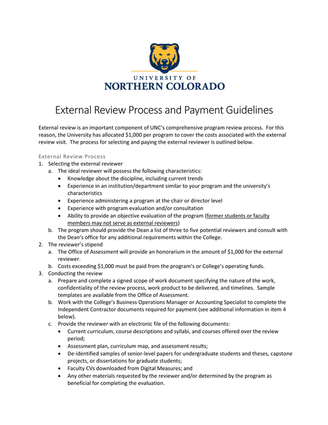 External Review Process And Payment Guidelines screenshot