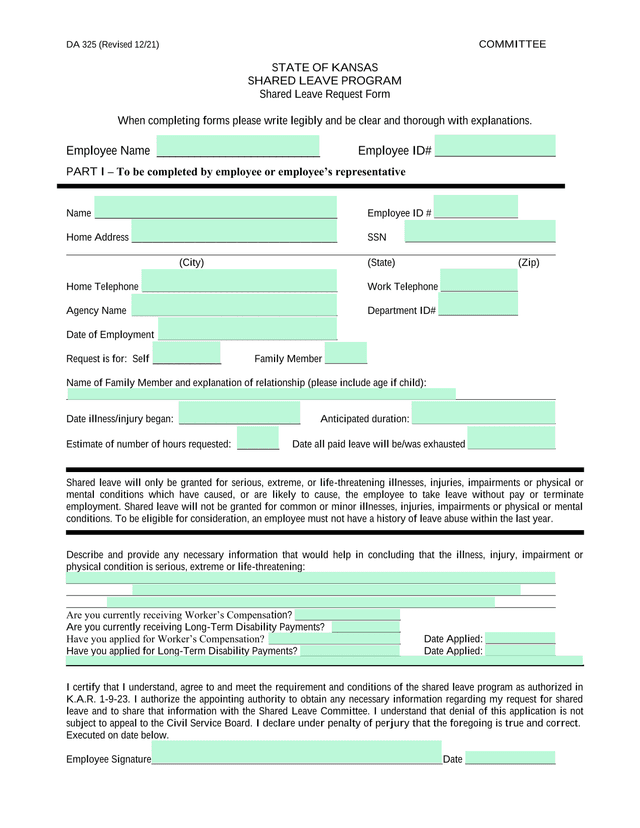 Shared Leave Request Form screenshot