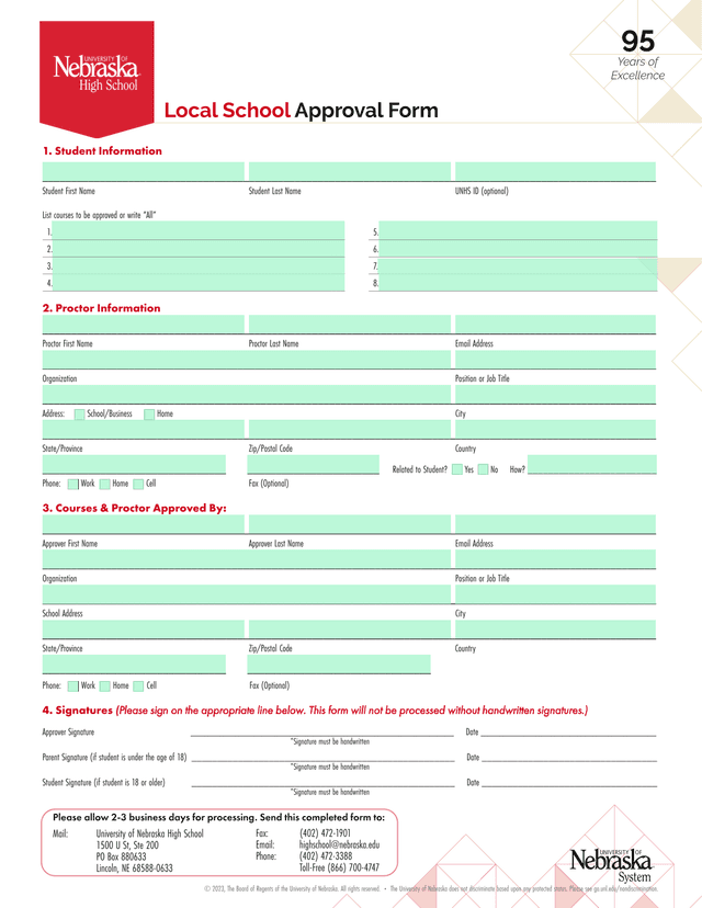 Local School Approval Form screenshot