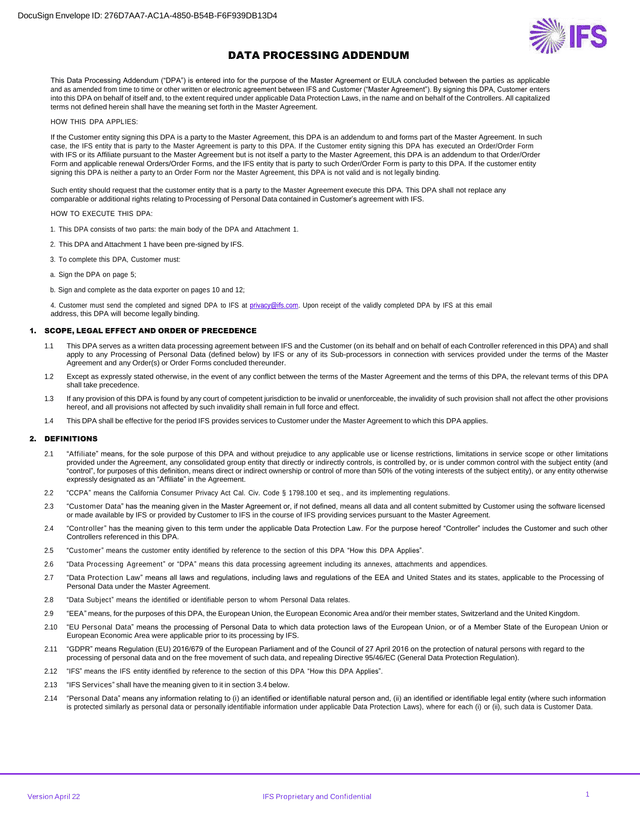 Data Processing Addendum screenshot