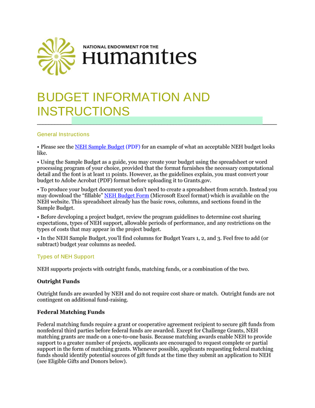 Budget Information And Instructions screenshot