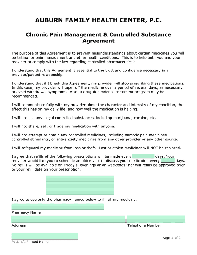 Chronic Pain Management  Controlled Substance Agreement screenshot