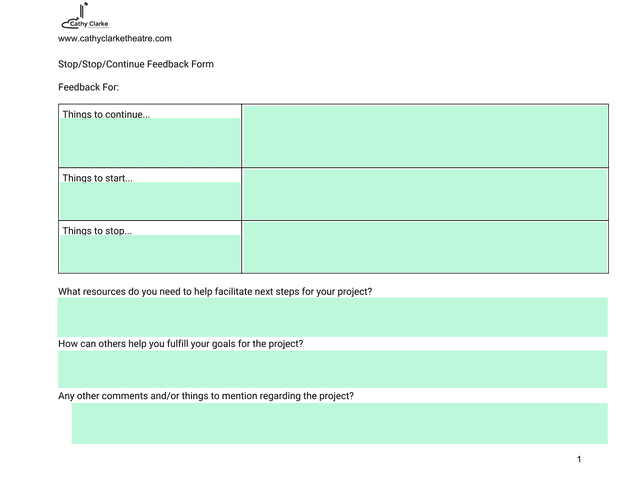 StopStopContinue Feedback Form screenshot