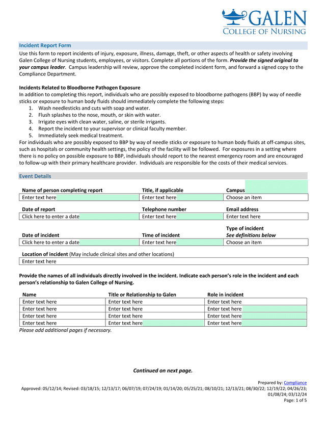 Incident Report Form screenshot