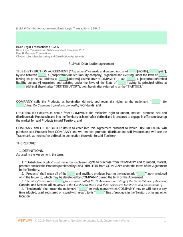 Distribution Agreement screenshot