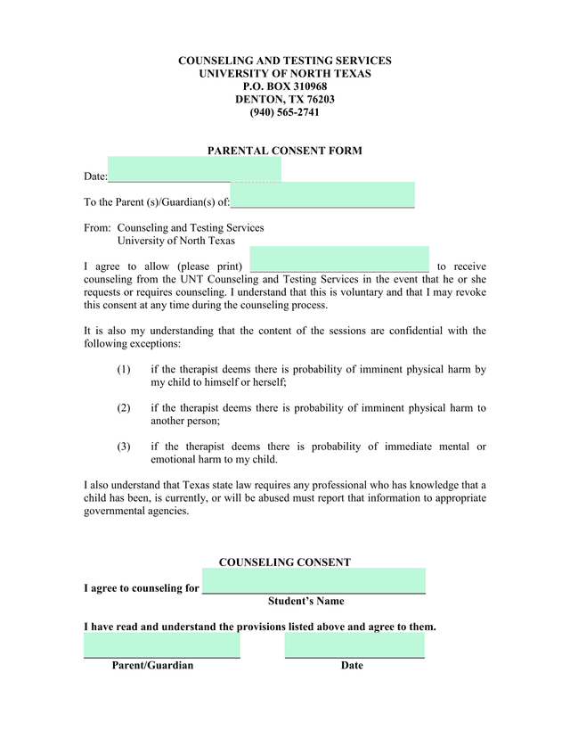 Parental Consent Form screenshot