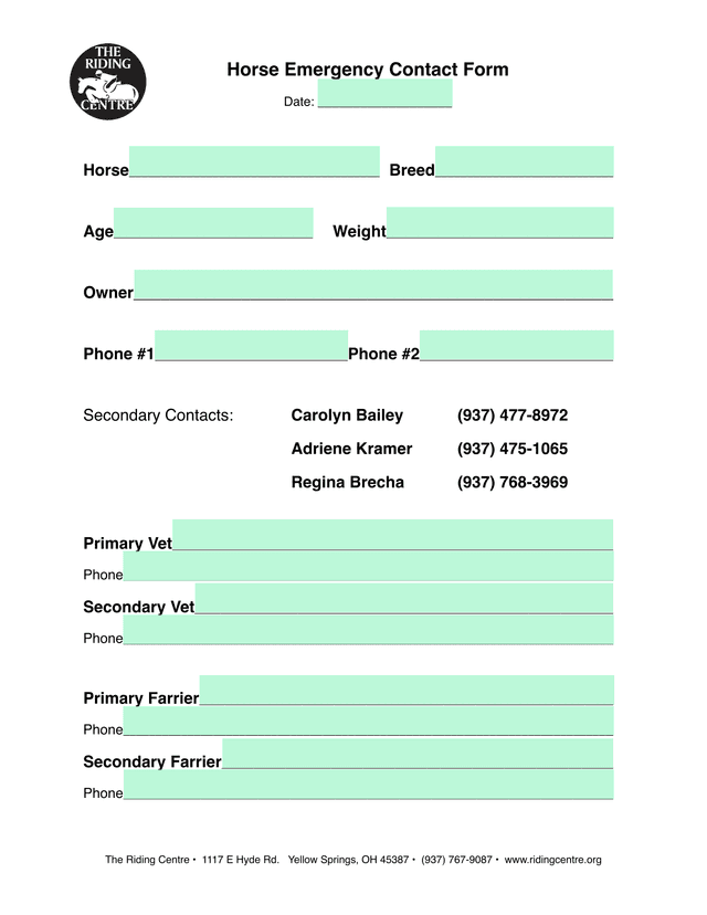 Horse Emergency Contact Form screenshot