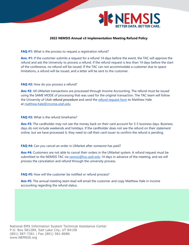 2022 NEMSIS Annual V3 Implementation Meeting Refund Policy screenshot