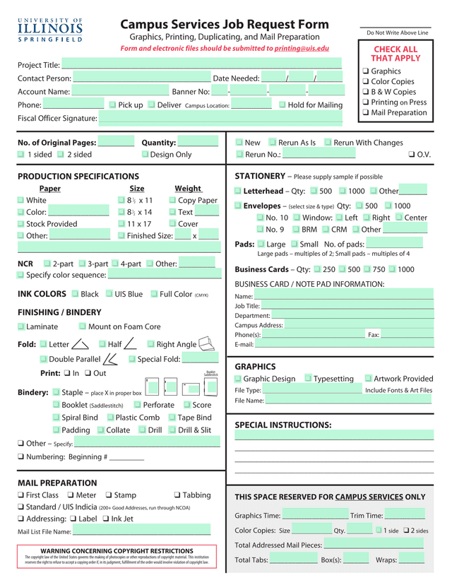 Campus Services Job Request Form screenshot