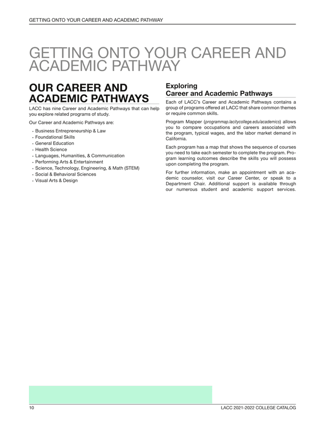 LACC 2021 2022 College Catalog screenshot