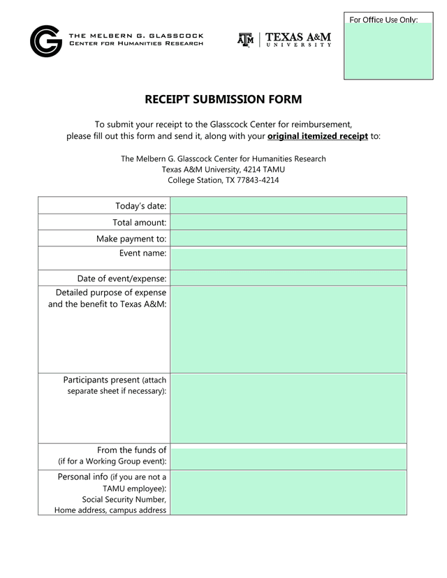 Receipt Submission Form screenshot