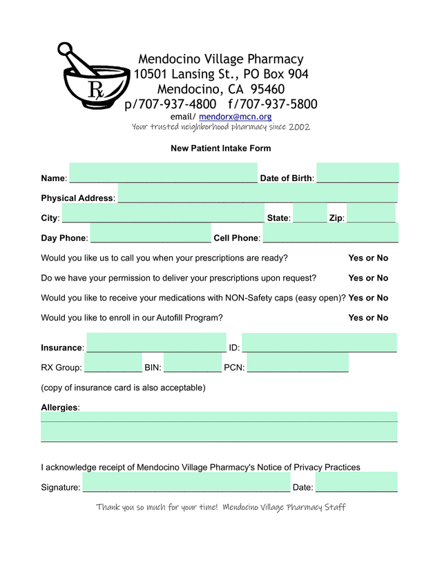 New Patient Intake Form screenshot