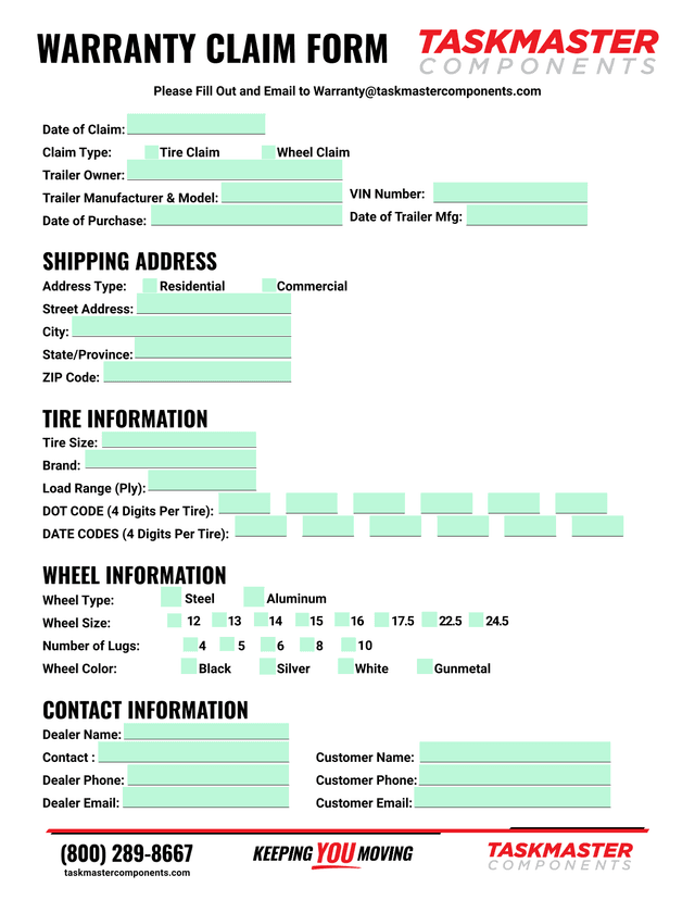 WARRANTY CLAIM FORM screenshot