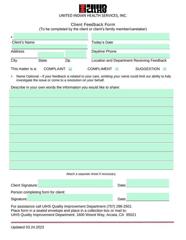 Client Feedback Form screenshot