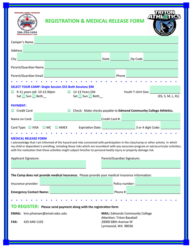 REGISTRATION  MEDICAL RELEASE FORM screenshot