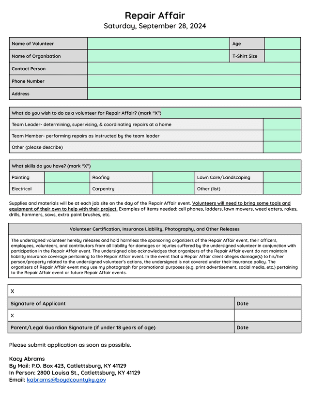 Repair Affair Volunteer Application screenshot