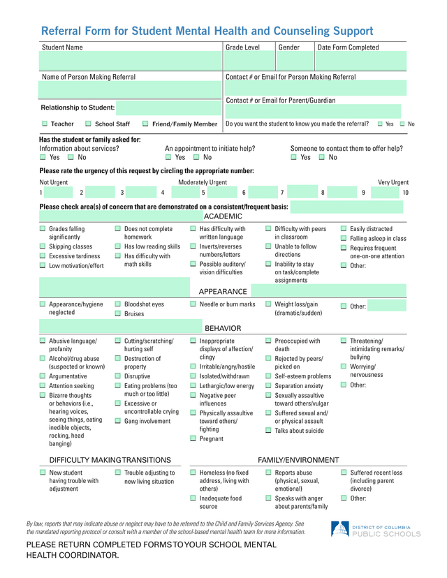 Referral Form For Student Mental Health And Counseling Support screenshot