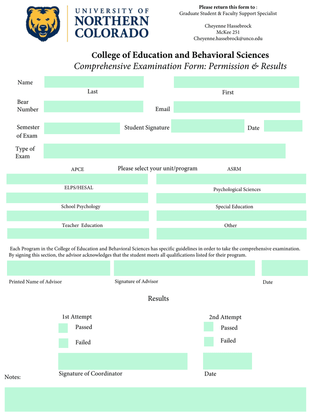 Comprehensive Examination Form Permission  Results screenshot