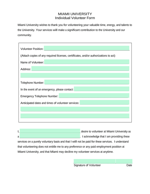 Individual Volunteer Form screenshot