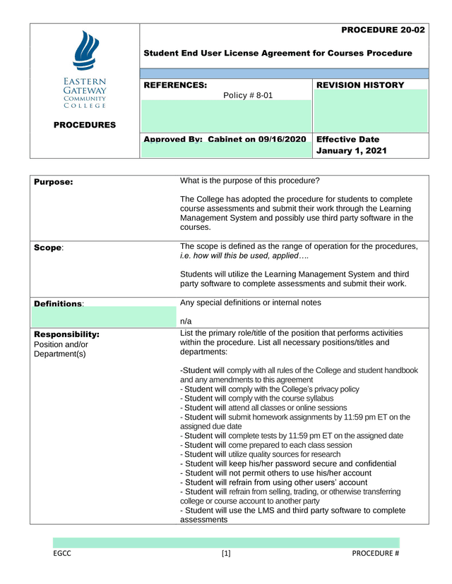 Student End User License Agreement For Courses Procedure screenshot