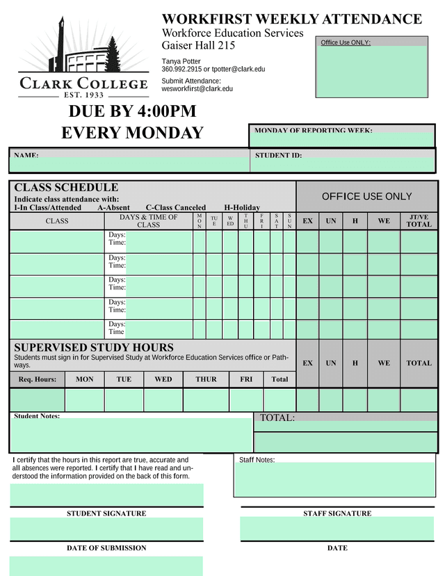 WorkFirst Weekly Attendance screenshot