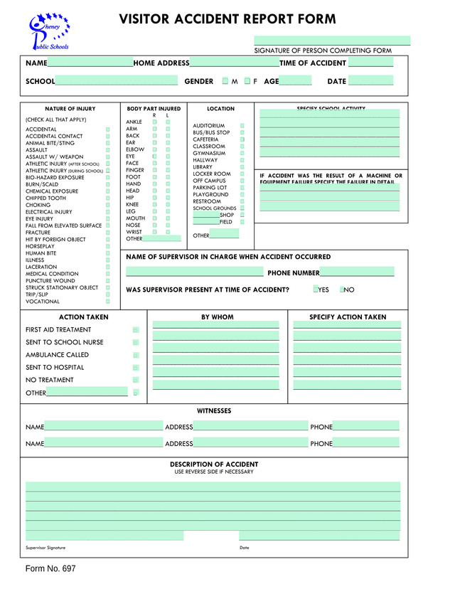 Visitor Accident Report Form screenshot