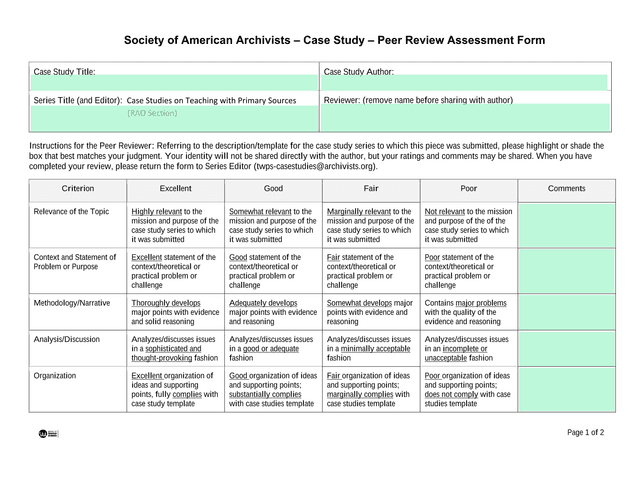 Case Study  Peer Review Assessment Form screenshot