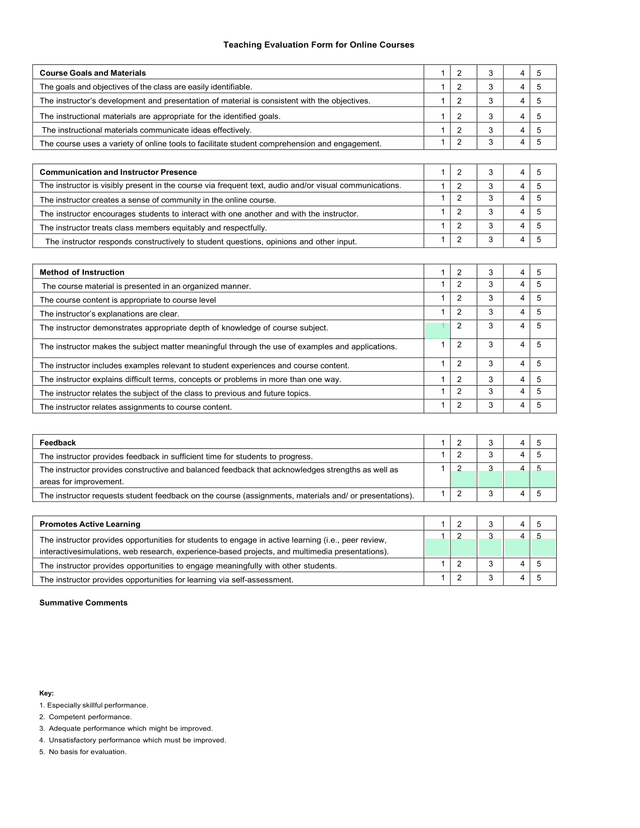 Teaching Evaluation Form For Online Courses screenshot