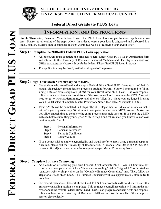 Federal Direct Graduate PLUS Loan Information And Instructions screenshot