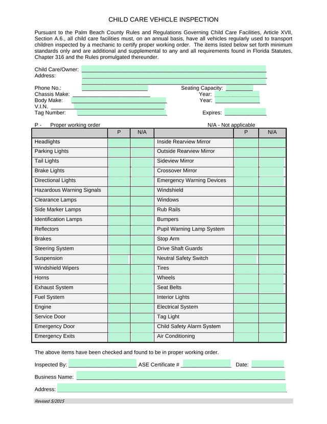 Child Care Vehicle Inspection screenshot