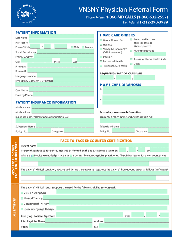 VNSNY Physician Referral Form screenshot