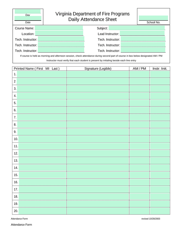 Daily Attendance Sheet screenshot
