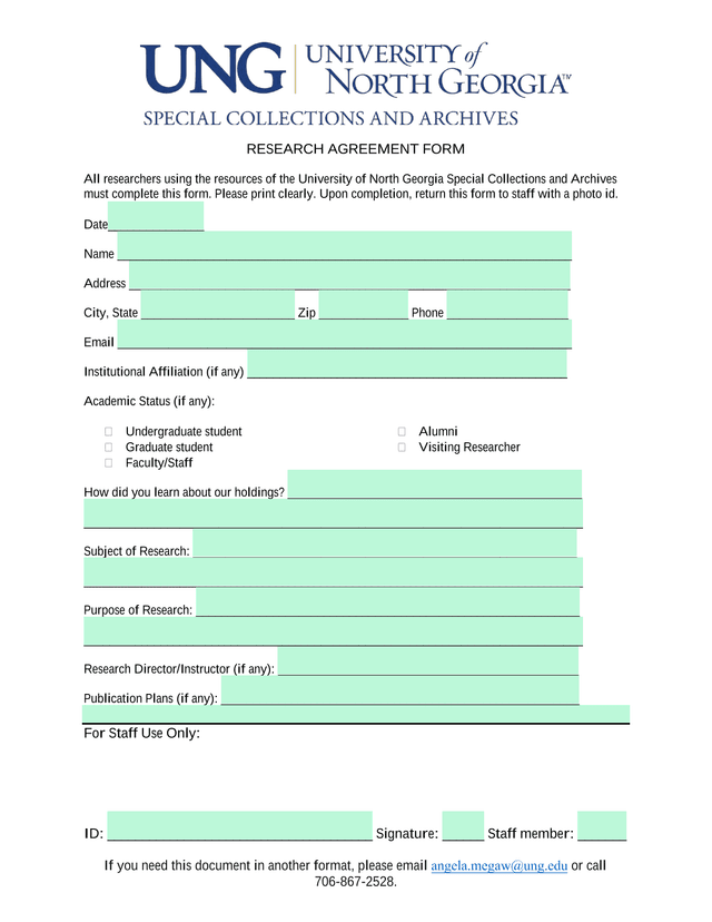 Research Agreement Form screenshot