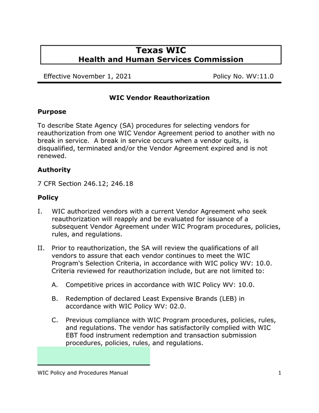 WIC Policy And Procedures Manual screenshot